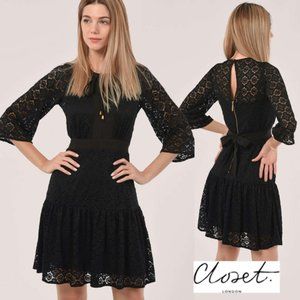NWT Closet London Drop Waist Tie Neck Lace Dress